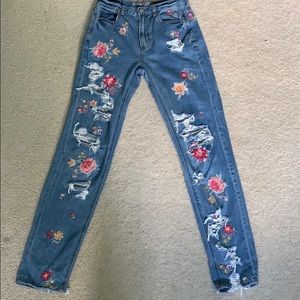 AE Limited Edition Embroidered Ripped Mom Jeans